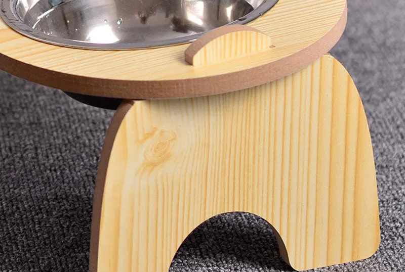 15°Cervical Spine Wooden Bowl Holder Double Bowl for Pet Feeding and Drinking