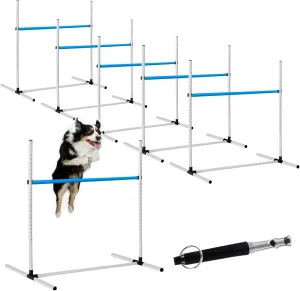 6 Pcs Dog Agility Training Equipments Hobby Horse Jumps Adjustable Jumps Hurdles Pet Jump Bars with Bag and Whistle for Indoor Outdoor Dog Pet Agility Course Game(Blue and White)