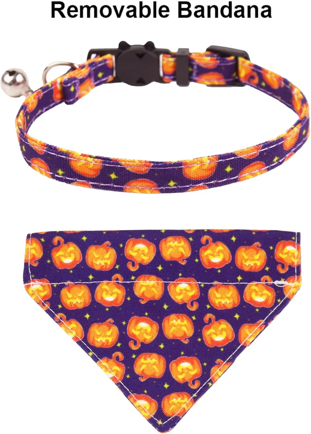 ADOGGYGO Halloween Cat Collar Breakaway with Removable Bowtie Bandana - 2 Pack Halloween Cat Bandana Collar Pumpkin Cat Kitten Collars Cat Halloween Bowtie Bandana Collar for Cat Kitten (Halloween)