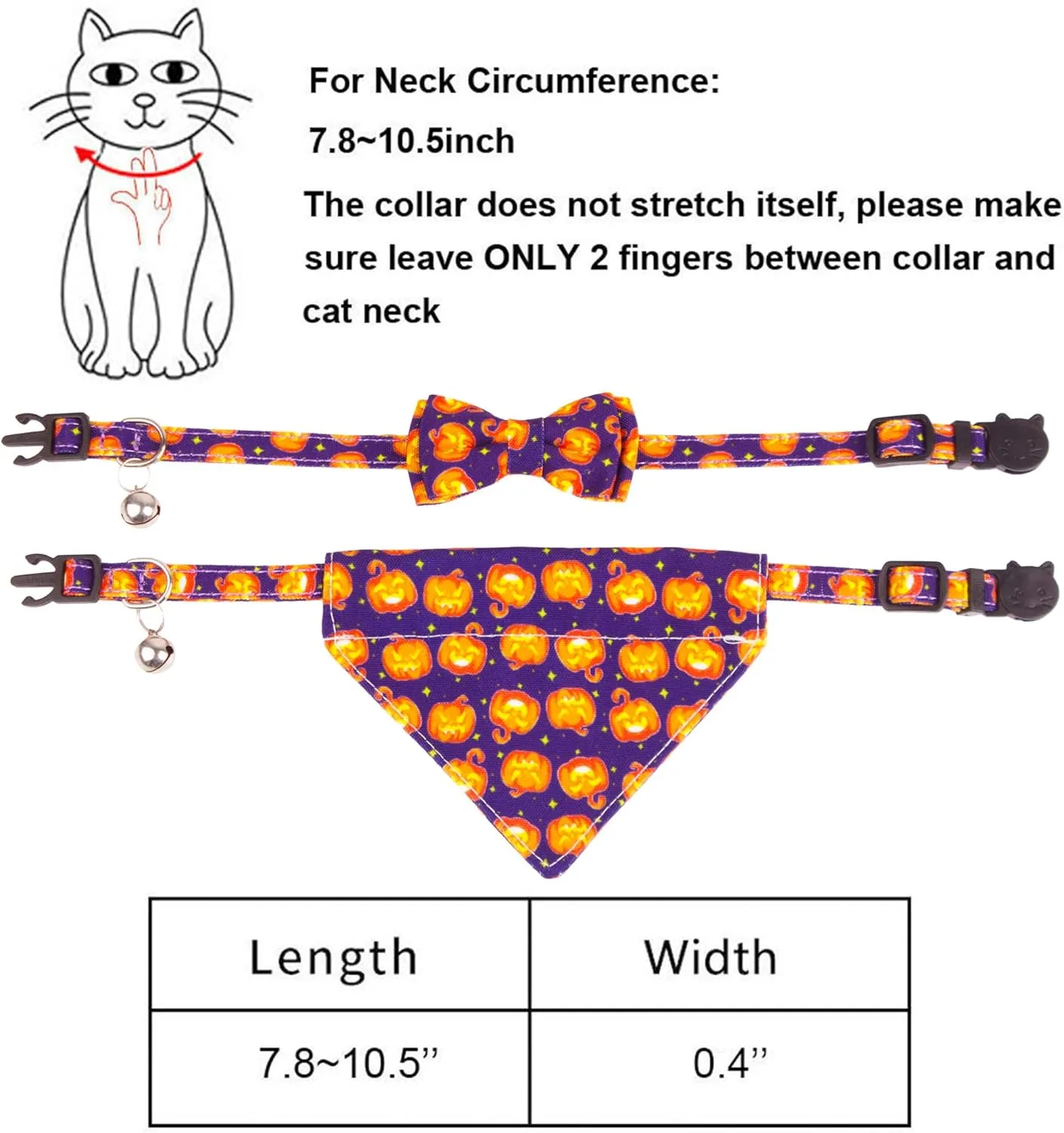 ADOGGYGO Halloween Cat Collar Breakaway with Removable Bowtie Bandana - 2 Pack Halloween Cat Bandana Collar Pumpkin Cat Kitten Collars Cat Halloween Bowtie Bandana Collar for Cat Kitten (Halloween)