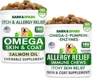 Allergy Relief   Omega 3 for Dogs - Oil Treats for Dog Shedding, Skin Allergy, Itch Relief, Dry Skin & Hot Spots Treatment, Joint Health - Skin and Coat Supplement - EPA & DHA Fatty Acids