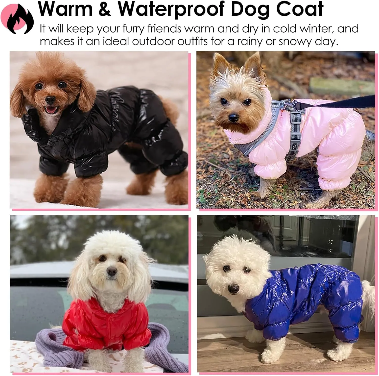 AOFITEE Dog Coat, Waterproof Dog Jacket, Fullbody Dogs Winter Coat Snowsuit, Windproof Puppy Puffer Jacket Snow Suit with Legs, Pet Fleece Winter Vest, Cold Weather Coats for Small Dogs, Black S