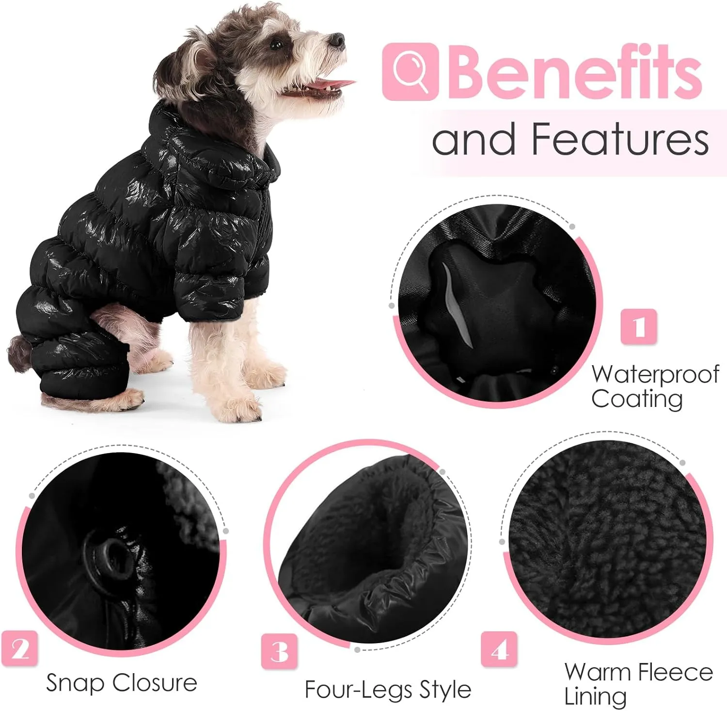 AOFITEE Dog Coat, Waterproof Dog Jacket, Fullbody Dogs Winter Coat Snowsuit, Windproof Puppy Puffer Jacket Snow Suit with Legs, Pet Fleece Winter Vest, Cold Weather Coats for Small Dogs, Black S