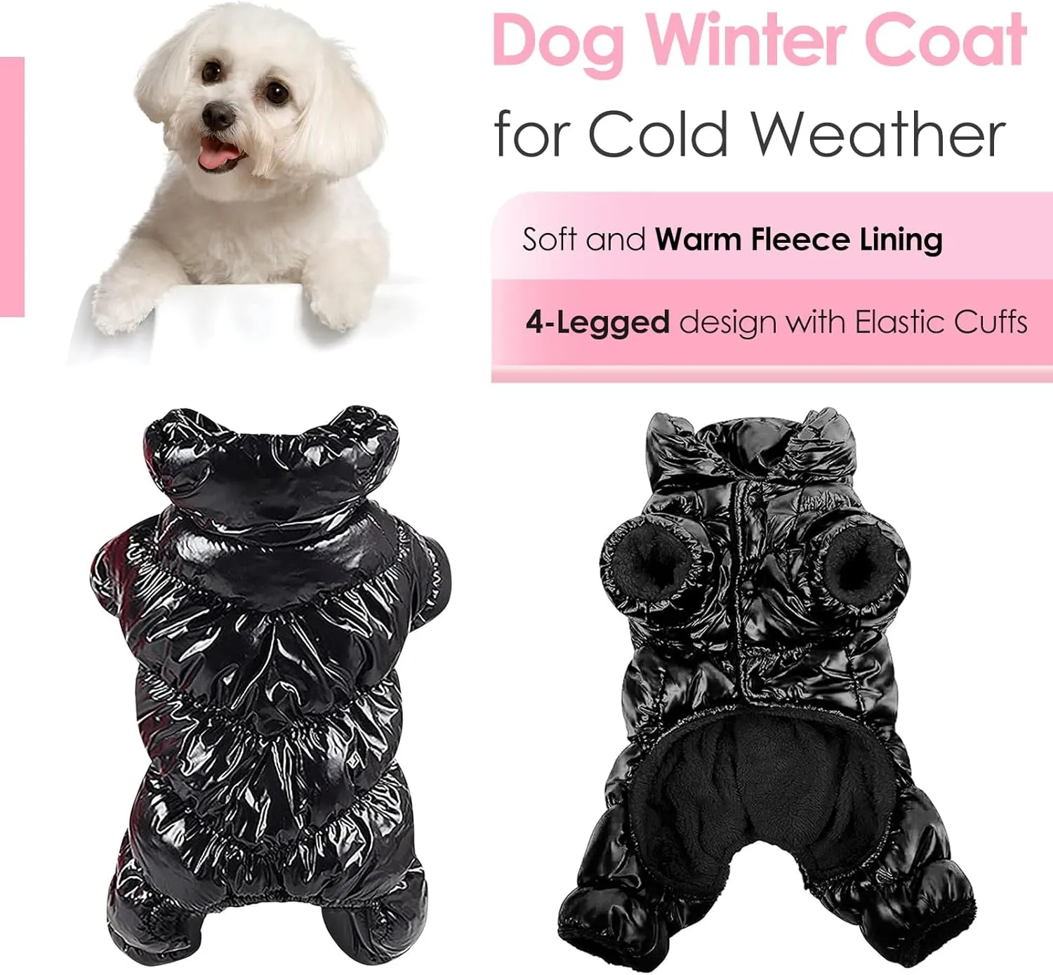 AOFITEE Dog Coat, Waterproof Dog Jacket, Fullbody Dogs Winter Coat Snowsuit, Windproof Puppy Puffer Jacket Snow Suit with Legs, Pet Fleece Winter Vest, Cold Weather Coats for Small Dogs, Black S