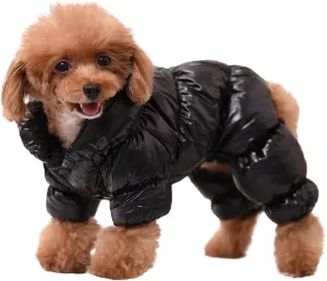 AOFITEE Dog Coat, Waterproof Dog Jacket, Fullbody Dogs Winter Coat Snowsuit, Windproof Puppy Puffer Jacket Snow Suit with Legs, Pet Fleece Winter Vest, Cold Weather Coats for Small Dogs, Black S
