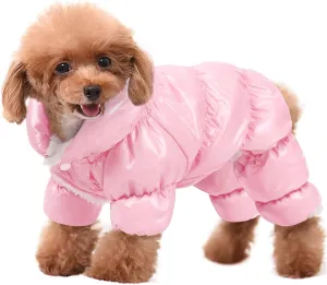 AOFITEE Dog Coat, Waterproof Dog Jacket, Fullbody Dogs Winter Coat Snowsuit, Windproof Puppy Puffer Jacket Snow Suit with Legs, Pet Fleece Winter Vest, Cold Weather Coats for Small Dogs, Pink S