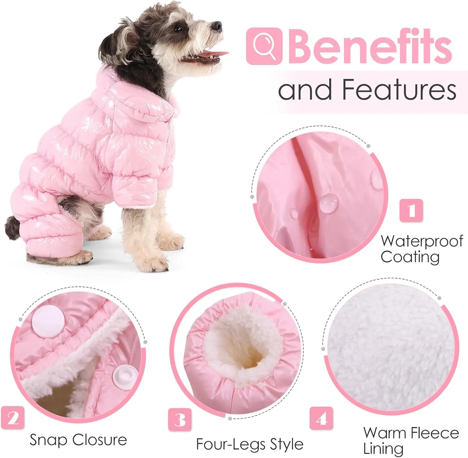 AOFITEE Dog Coat, Waterproof Dog Jacket, Fullbody Dogs Winter Coat Snowsuit, Windproof Puppy Puffer Jacket Snow Suit with Legs, Pet Fleece Winter Vest, Cold Weather Coats for Small Dogs, Pink S
