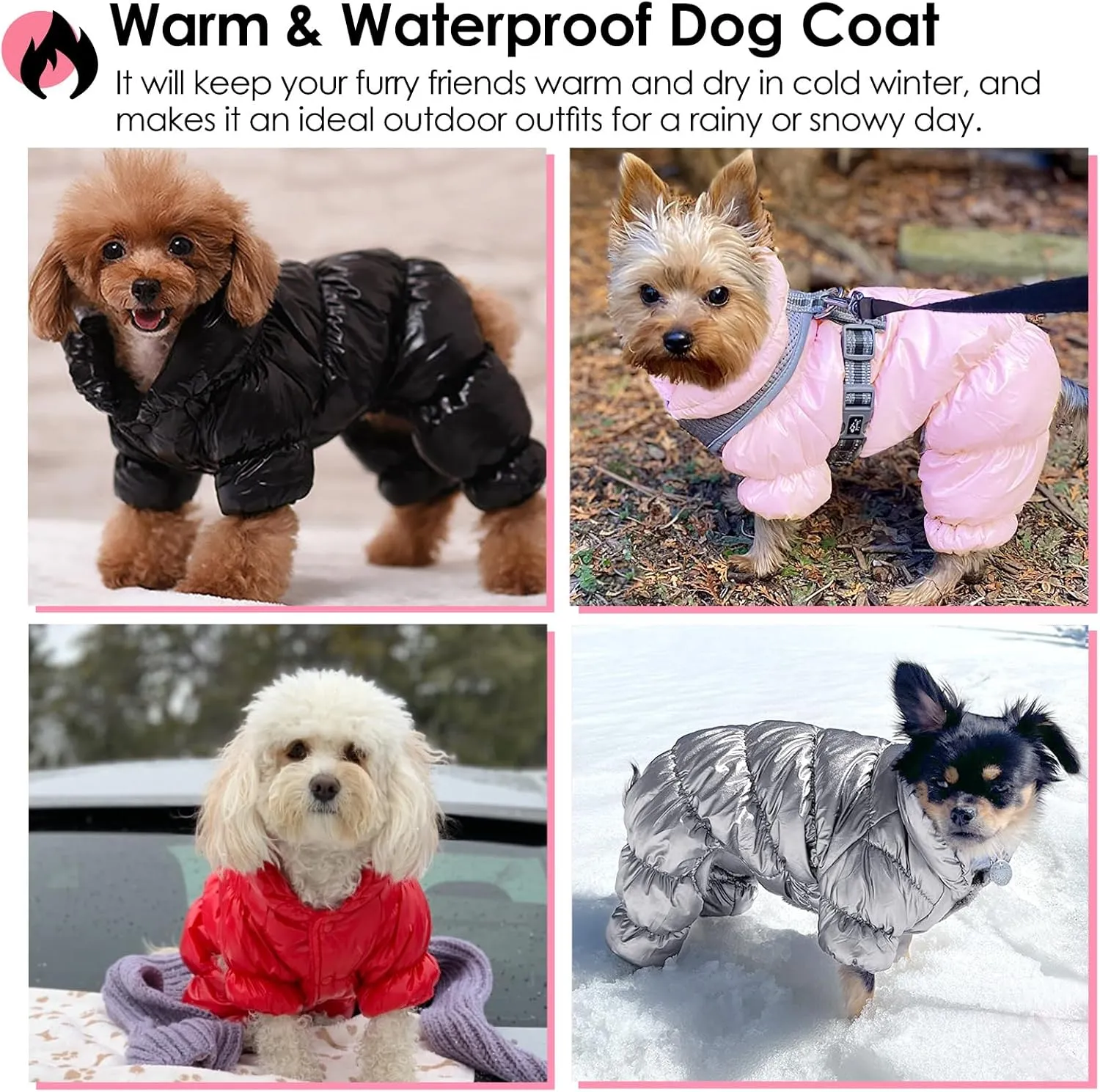 AOFITEE Dog Coat, Waterproof Dog Jacket, Fullbody Dogs Winter Coat Snowsuit, Windproof Puppy Puffer Jacket Snow Suit with Legs, Pet Fleece Winter Vest, Cold Weather Coats for Small Dogs, Pink S