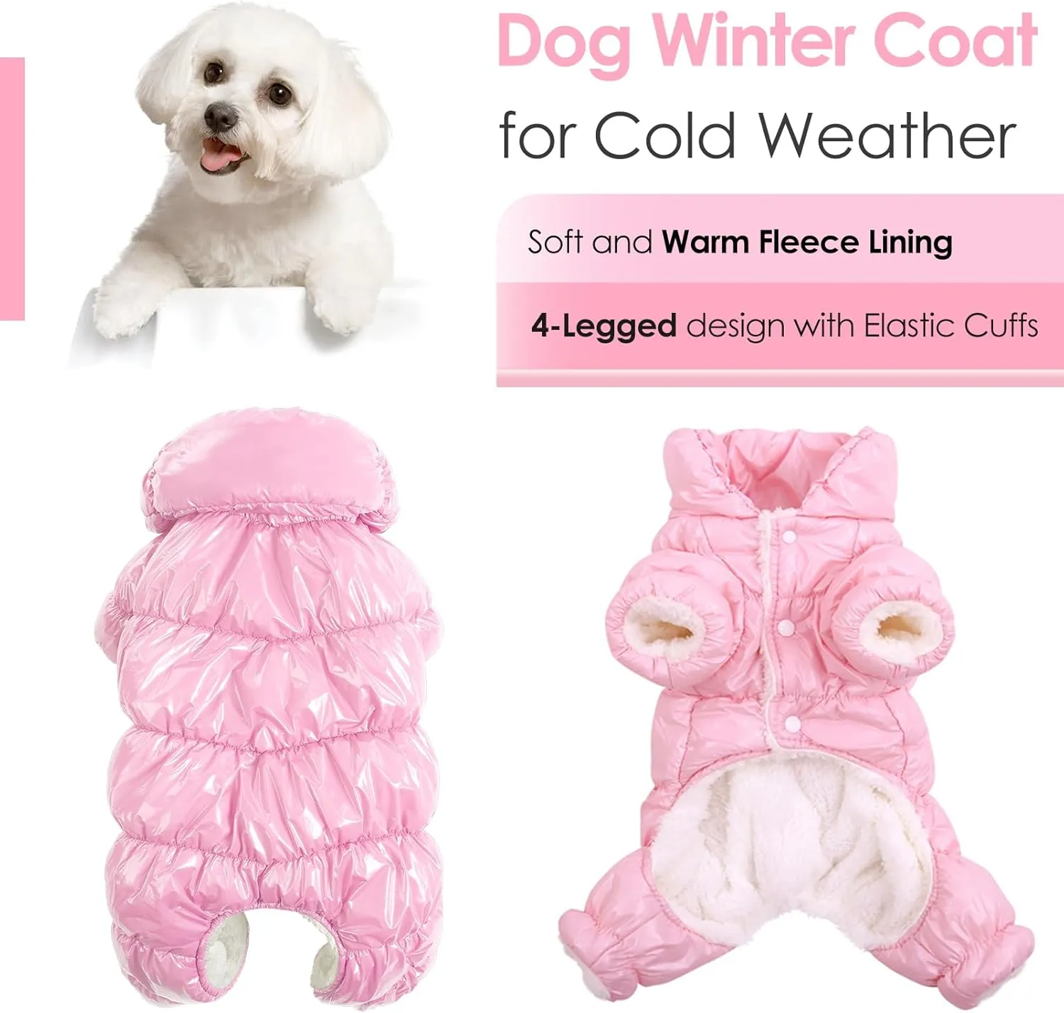 AOFITEE Dog Coat, Waterproof Dog Jacket, Fullbody Dogs Winter Coat Snowsuit, Windproof Puppy Puffer Jacket Snow Suit with Legs, Pet Fleece Winter Vest, Cold Weather Coats for Small Dogs, Pink S