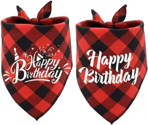 ASOCEA Dog Birthday Bandana, Dog Bandana for Dog Birthday Party Supplies Plaid Triangle Scarf Boy Girl Dog Birthday Bib Adjustable Cotton Dog Bandanas for Small Medium Dogs(2 Pack)