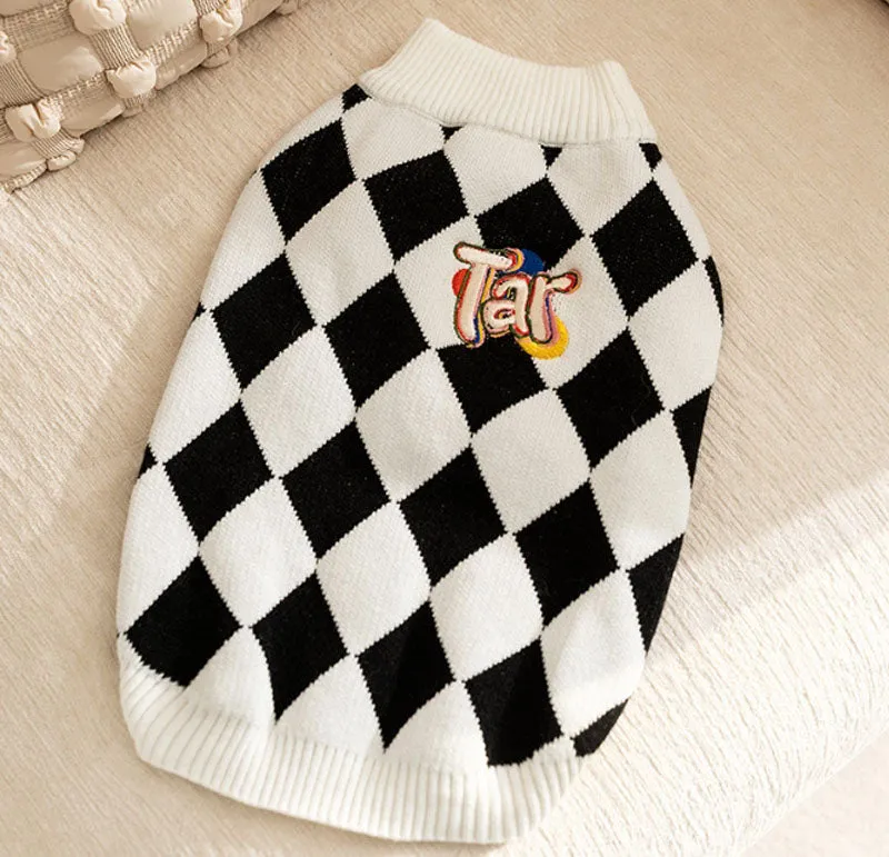 Autumn and Winter Dog Checkerboard Patch Corgi Sweater Small and Medium Dog Warm Knitted Sweater Dachshund Pet Clothes