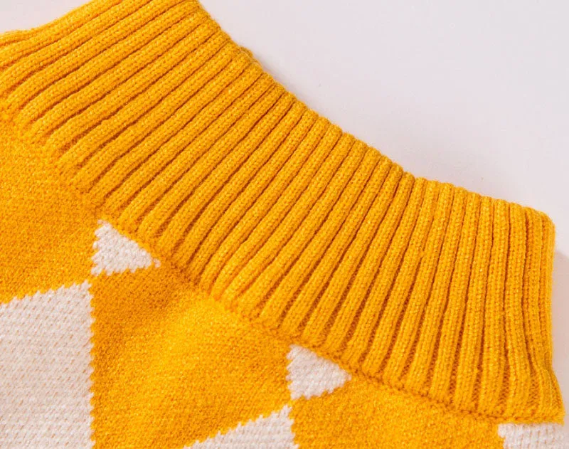 Autumn and Winter Dog Checkerboard Patch Corgi Sweater Small and Medium Dog Warm Knitted Sweater Dachshund Pet Clothes