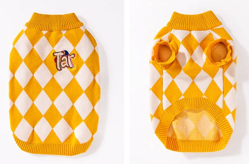 Autumn and Winter Dog Checkerboard Patch Corgi Sweater Small and Medium Dog Warm Knitted Sweater Dachshund Pet Clothes