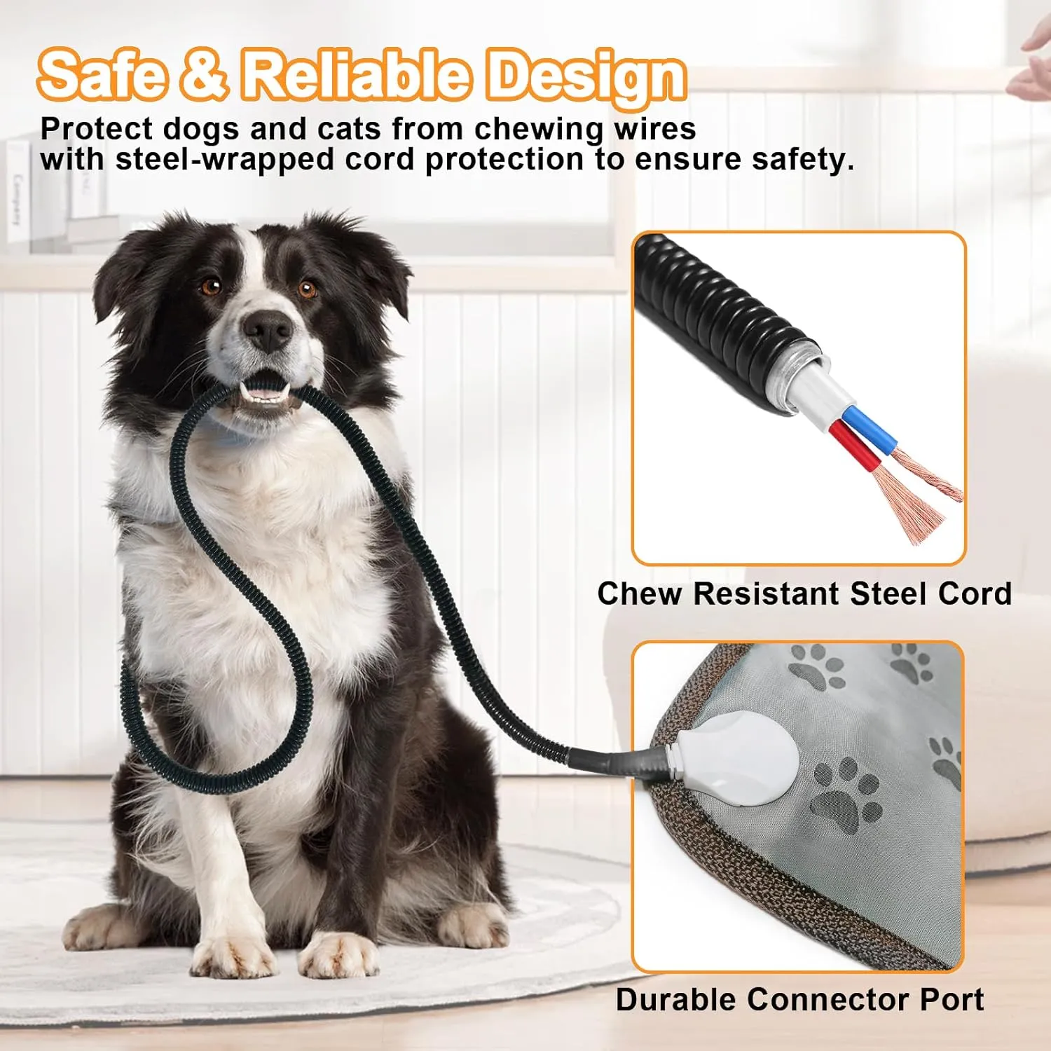 Bestio Extra-Large Dog Heating Pad,4730 in Heated Dog Bed with Intelligent Constant Temperature Switch and On Normally Open Function Metal Protective Tube-Paw