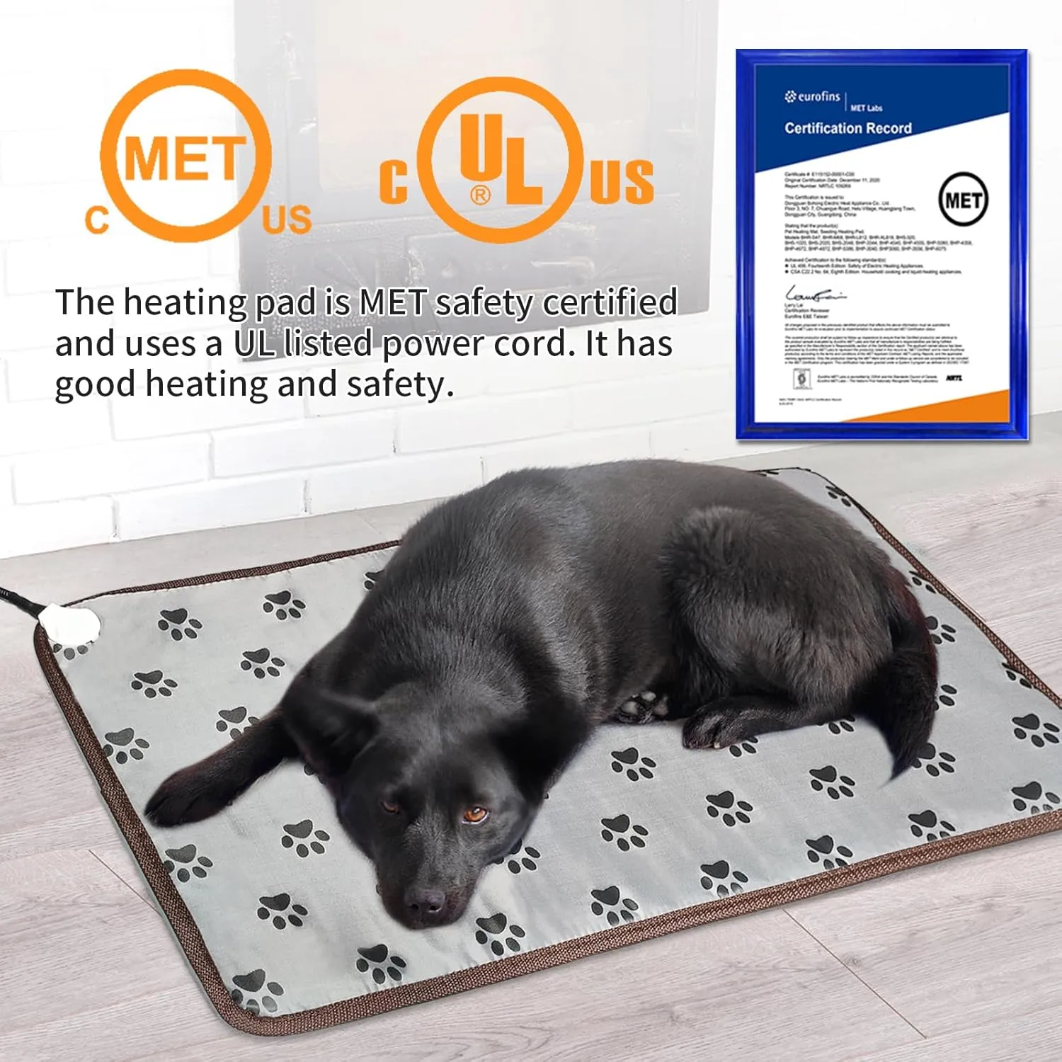 Bestio Extra-Large Dog Heating Pad,4730 in Heated Dog Bed with Intelligent Constant Temperature Switch and On Normally Open Function Metal Protective Tube-Paw
