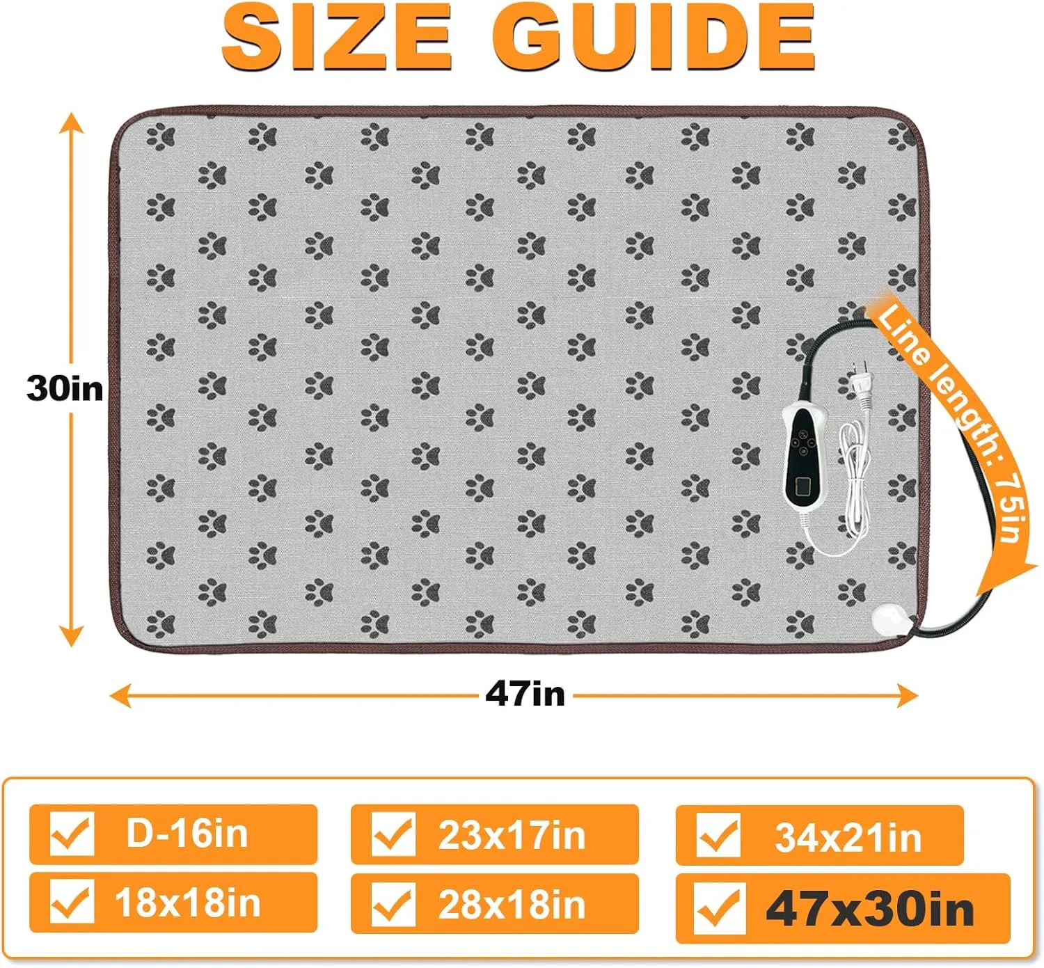 Bestio Extra-Large Dog Heating Pad,4730 in Heated Dog Bed with Intelligent Constant Temperature Switch and On Normally Open Function Metal Protective Tube-Paw