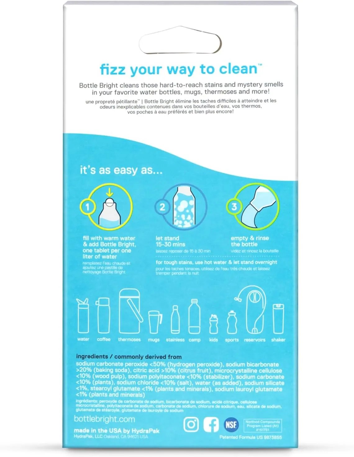 Bottle Bright - Clean Stainless Steel, Thermos, Tumbler, Insulated and Reusable Water Bottles  Cleaning Tablets are Easy and Safe to Use