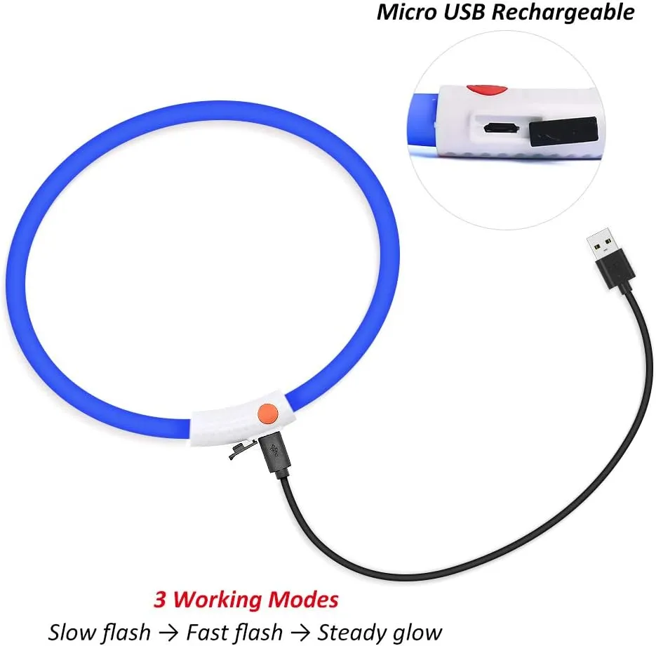 BSEEN Light Up Dog Collar, Cuttable LED Dog Collar Rechargeable Puppy Collar Glowing Safety Dog Walking Lights for Small Medium Large Dogs (Blue)