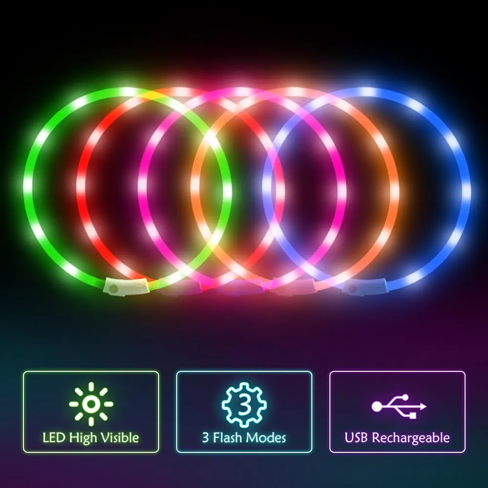 BSEEN Light Up Dog Collar, Cuttable LED Dog Collar Rechargeable Puppy Collar Glowing Safety Dog Walking Lights for Small Medium Large Dogs (Blue)