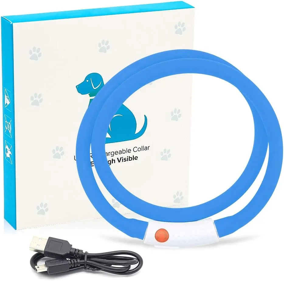 BSEEN Light Up Dog Collar, Cuttable LED Dog Collar Rechargeable Puppy Collar Glowing Safety Dog Walking Lights for Small Medium Large Dogs (Blue)