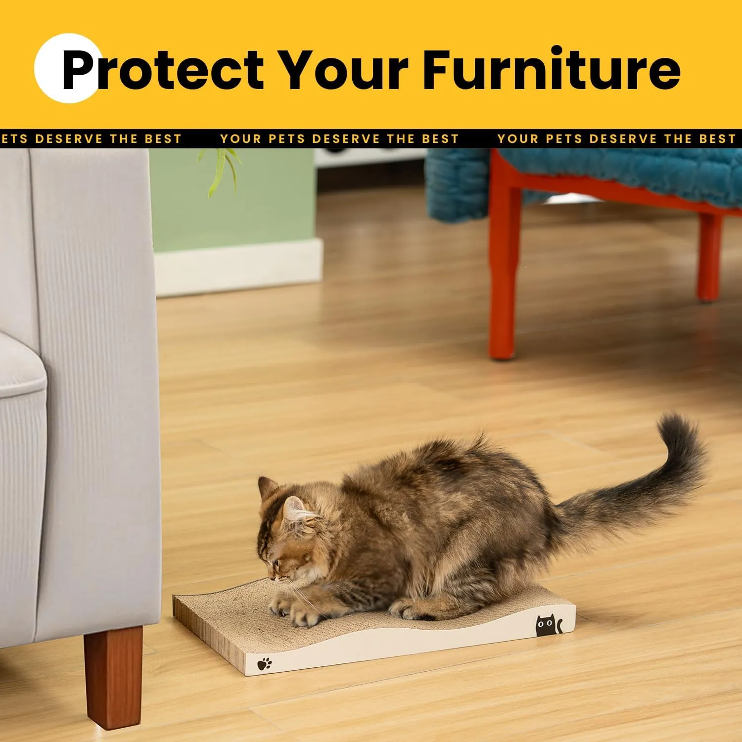 Cat Scratcher, Durable Scratch Pad, Corrugated Cardboard Scratching Board for Indoor Cats, Heavy Duty, Double-Sided Usability, Recyclable, with Catnip