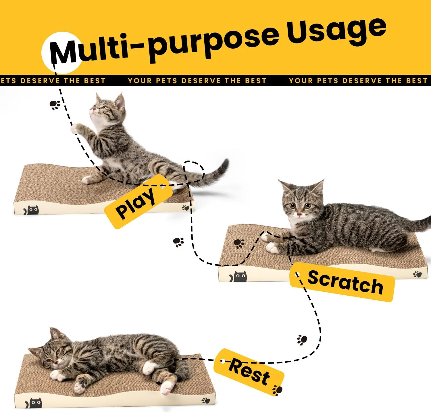 Cat Scratcher, Durable Scratch Pad, Corrugated Cardboard Scratching Board for Indoor Cats, Heavy Duty, Double-Sided Usability, Recyclable, with Catnip