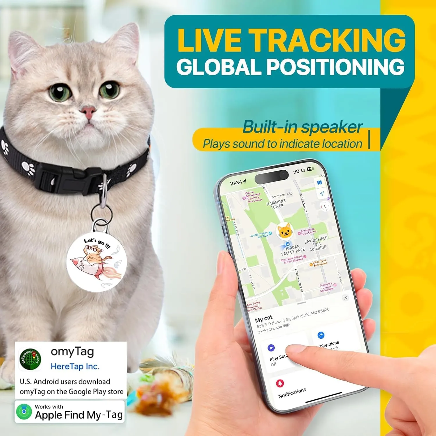 Cat Tracker-Airtag Cat Collar-GPS Tracker for Cats-Android Airtag-Pet Tracker| Android and iOS Universal | No Monthly Fee | No Charging Required | Waterproof | Works with Any Collar