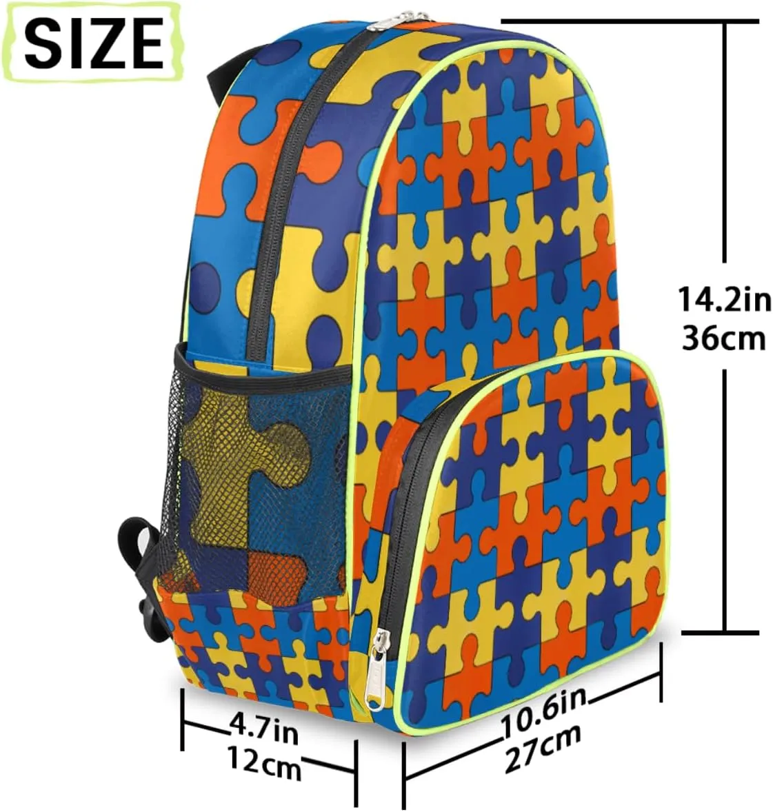 cfpolar Autism Awareness Kids Backpack for Boys Girls, Colorful Jigsaws Pattern Toddler Backpack 14.2 In, Waterproof Casual Daypack Preschool Kindergarten School Bookbag