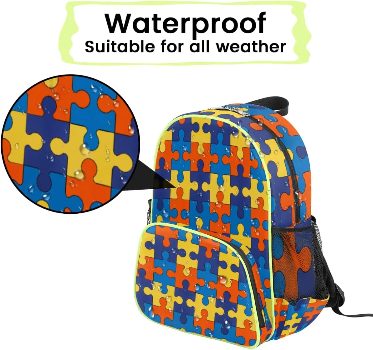 cfpolar Autism Awareness Kids Backpack for Boys Girls, Colorful Jigsaws Pattern Toddler Backpack 14.2 In, Waterproof Casual Daypack Preschool Kindergarten School Bookbag