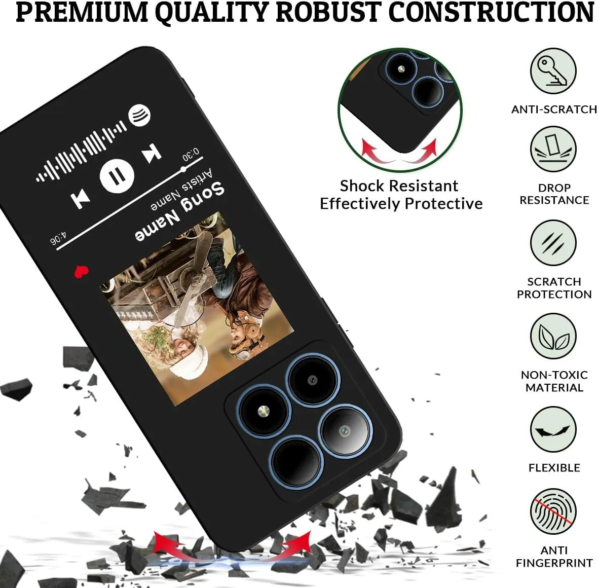 Custom Case Compatible with Boost Summit 5G, Spotify Code Photo Personalized Customized Music Player Song Plaque Image Text Picture Design Shockproof Black Soft Cover Shell