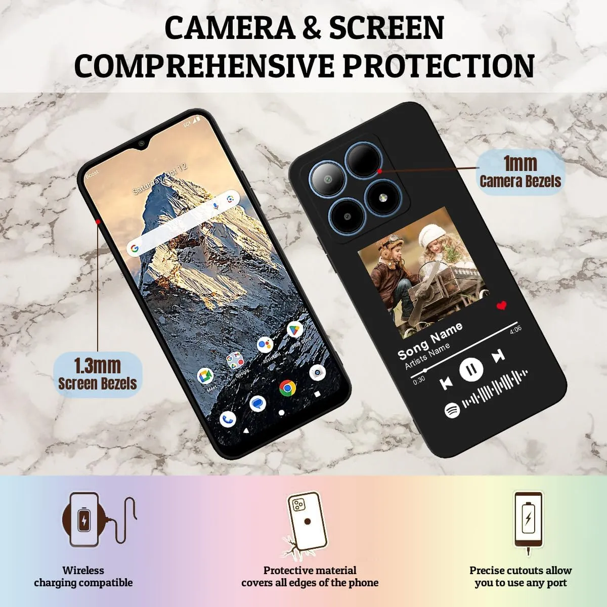 Custom Case Compatible with Boost Summit 5G, Spotify Code Photo Personalized Customized Music Player Song Plaque Image Text Picture Design Shockproof Black Soft Cover Shell