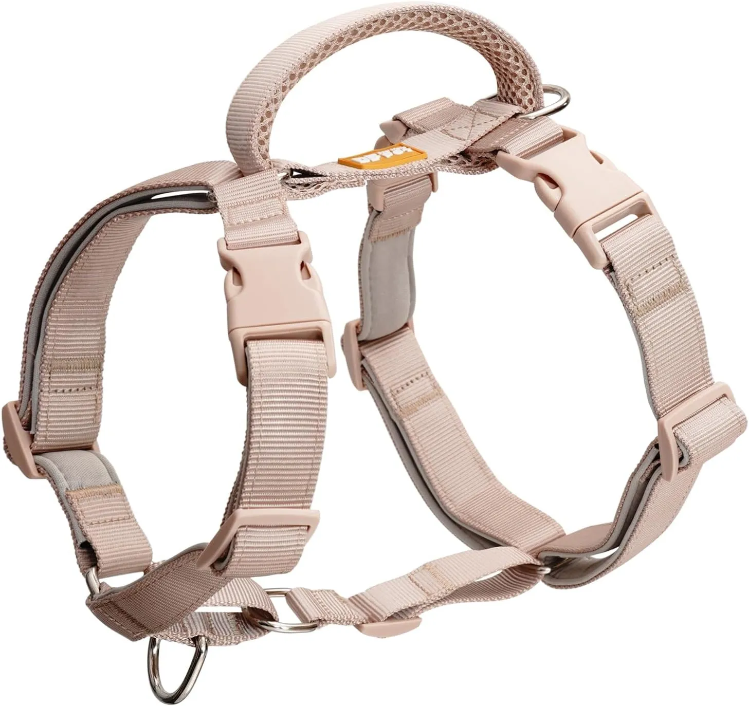 DF Freedom No Pull Martingale Dog Harness, Ease Grip Safety Control Handle, Escape-Proof 5 Point Customizable Fit Harness with Front & Back Clip, Easy Walking & Training, Tan, Chest 33"-42.5"