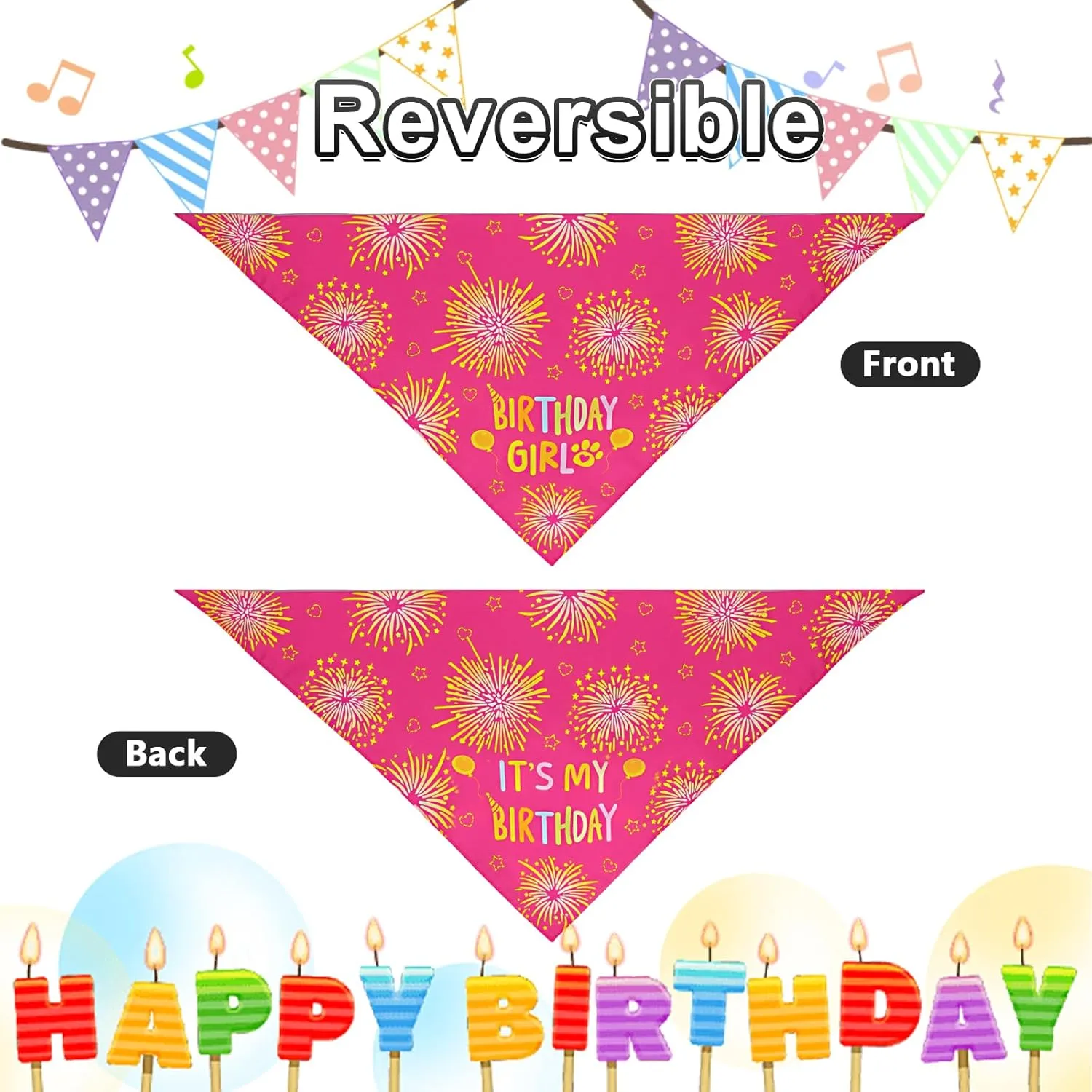 Dog Birthday Bandana Set Rose Pink, Dog Birthday Party Supplies with Hat Bandana Numbers for Small Girl Pets Puppy