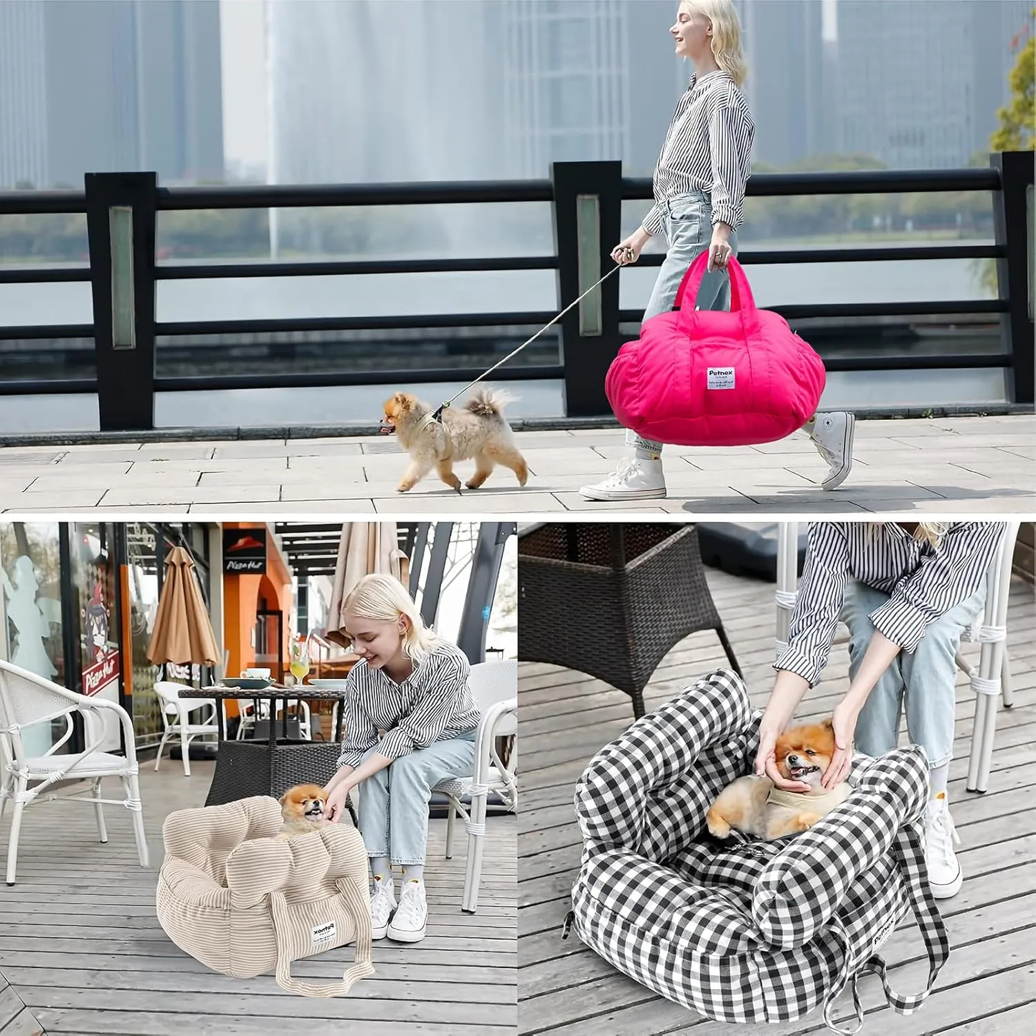 Dog Car Seat for Small Dogs, Portable Puppy Car Seat of Easy Installation, Fashionable Pet Carrier Bag with Large Pockets, Machine Washable Dog Booster Seat (Black)