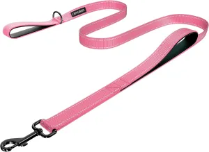 Dog Leash 4ft Long, Double Handle Dog Leash for Safety Control Training, Heavy Duty Dog Leads with Traffic Padded Handles, Reflective Leashes for Small Medium Large Dogs(4ft, Pink)