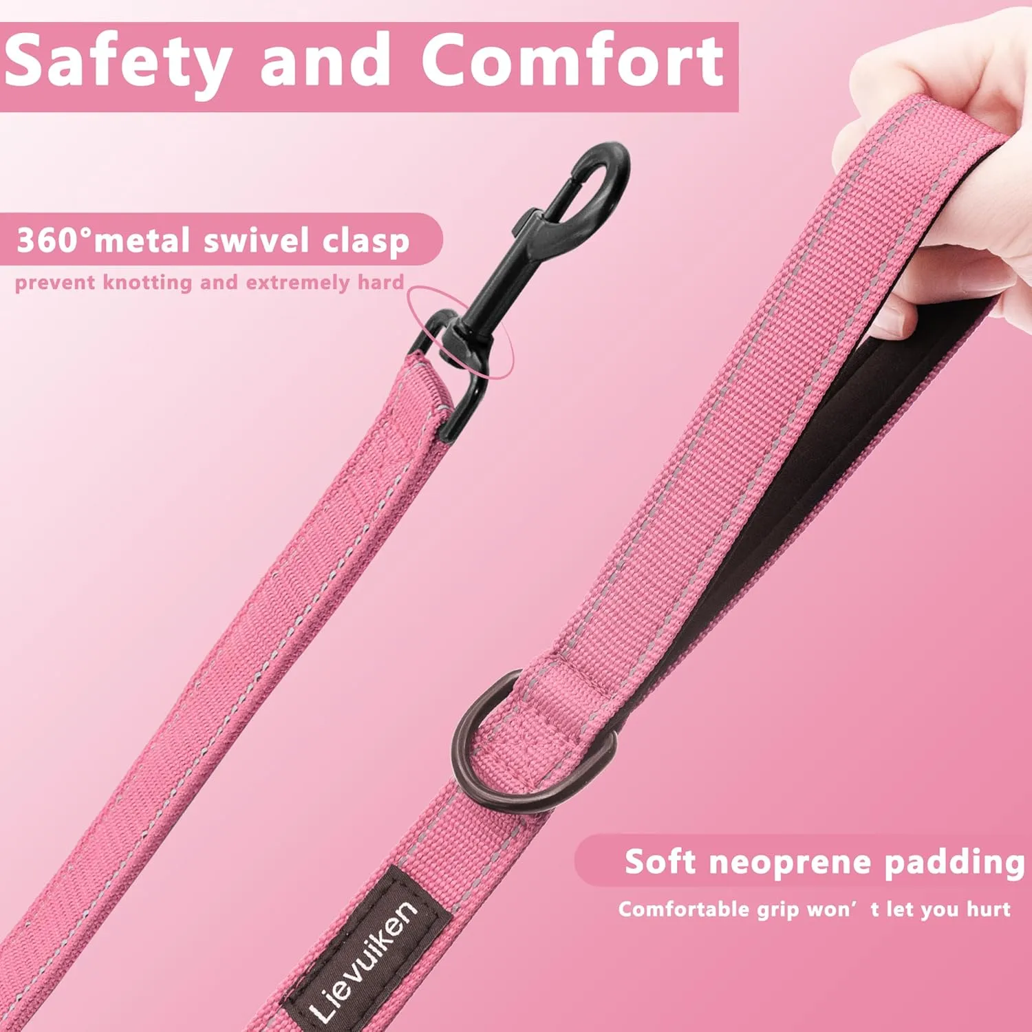Dog Leash 4ft Long, Double Handle Dog Leash for Safety Control Training, Heavy Duty Dog Leads with Traffic Padded Handles, Reflective Leashes for Small Medium Large Dogs(4ft, Pink)