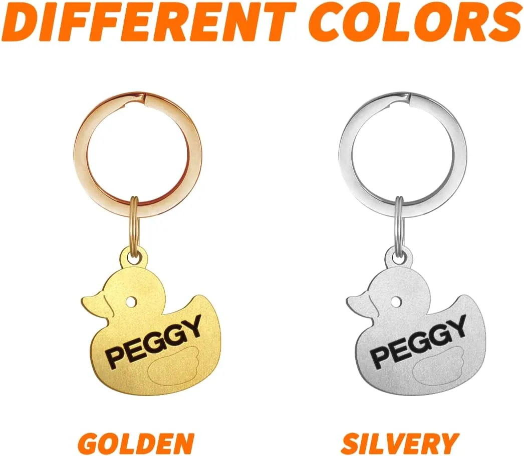 Dogs ID Tags Personalized Double Sided Deep Engraved Cat & Dog Collar Charm Duck Shape Brass Large