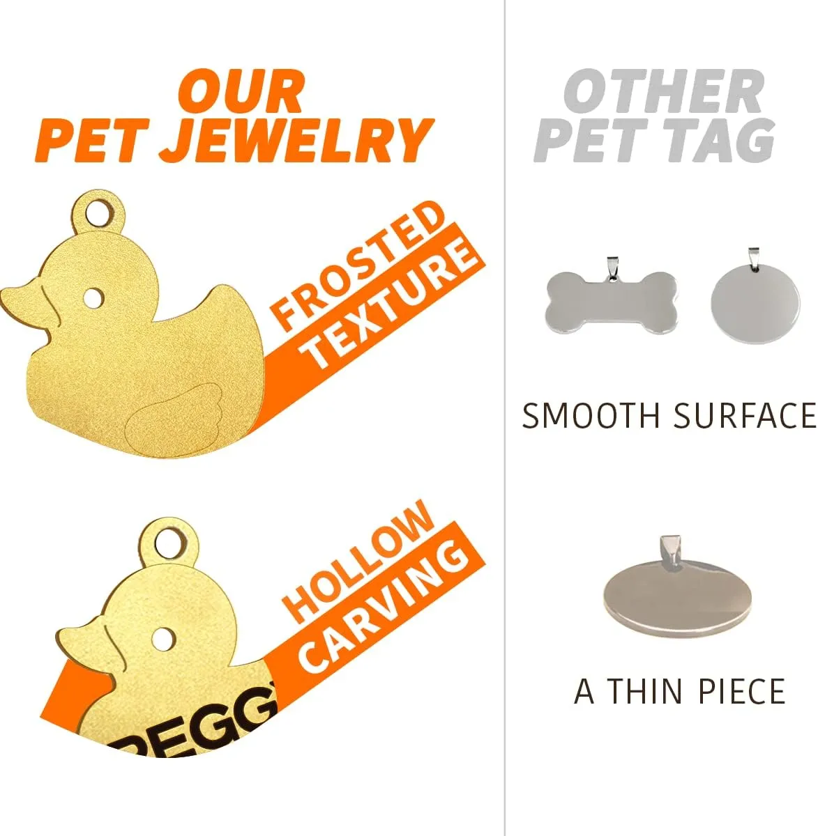 Dogs ID Tags Personalized Double Sided Deep Engraved Cat & Dog Collar Charm Duck Shape Brass Large