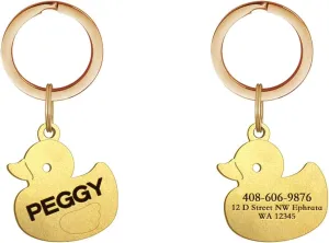 Dogs ID Tags Personalized Double Sided Deep Engraved Cat & Dog Collar Charm Duck Shape Brass Large