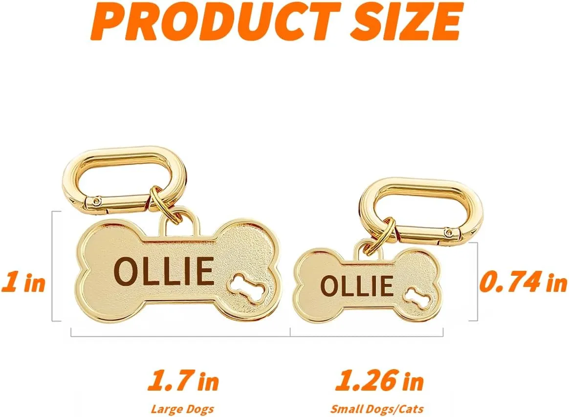 Dogs ID Tags Personalized Front and Back Engraving Brass Bone Shape Small..