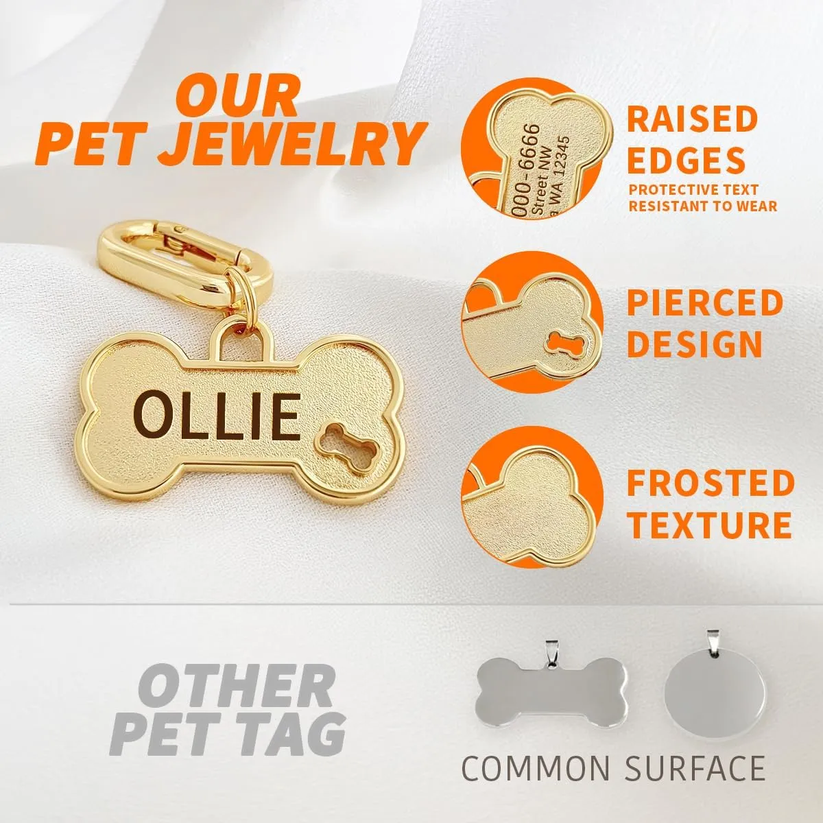 Dogs ID Tags Personalized Front and Back Engraving Brass Bone Shape Small..