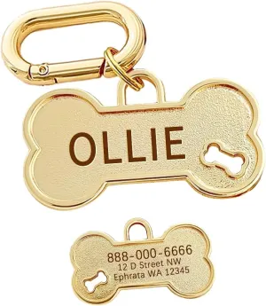 Dogs ID Tags Personalized Front and Back Engraving Brass Bone Shape Small..