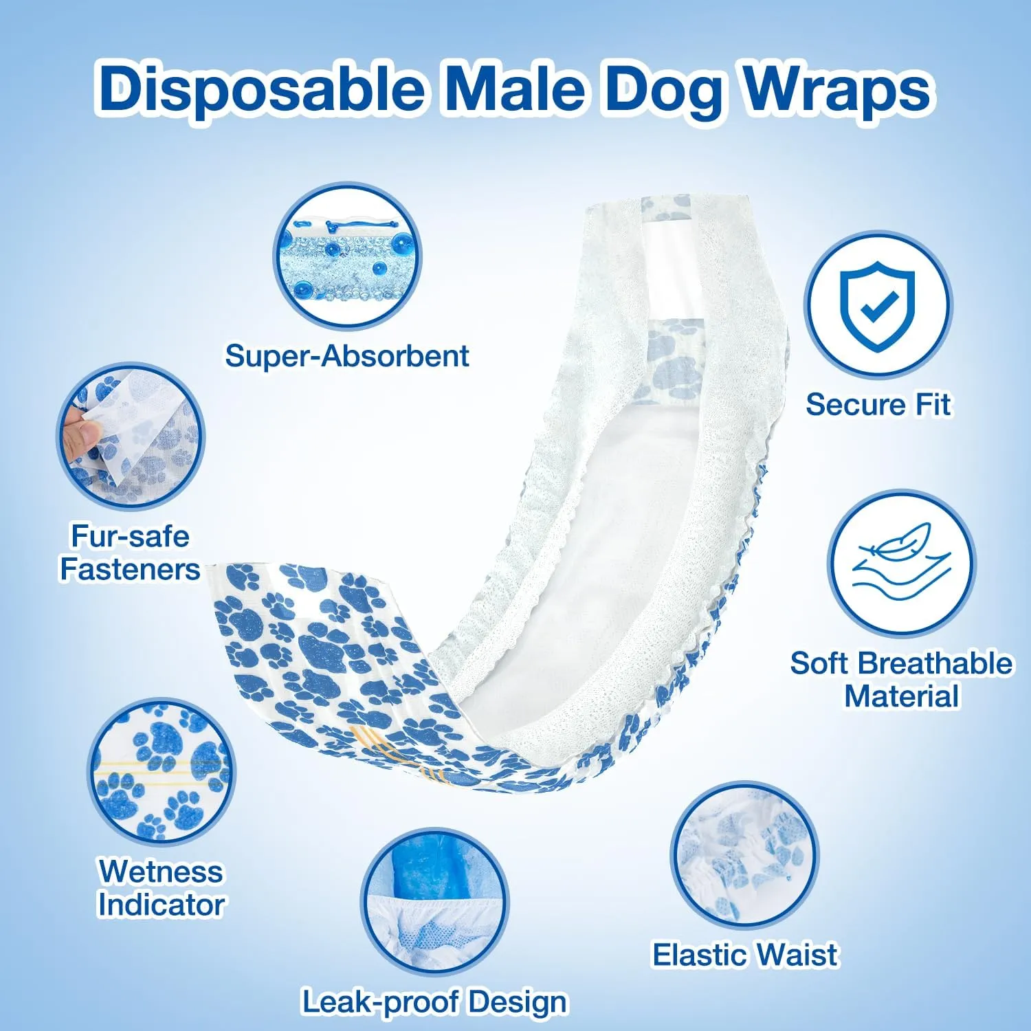 Dono Dog Diapers Male Disposable Male Dog Wraps 40ct Doggie Diapers Wetness Indicator Leak-Proof Dog Belly Wraps, Rapid-Dry Gel Technology Puppy Diapers for Excitable Urination Incontinence, XSmall