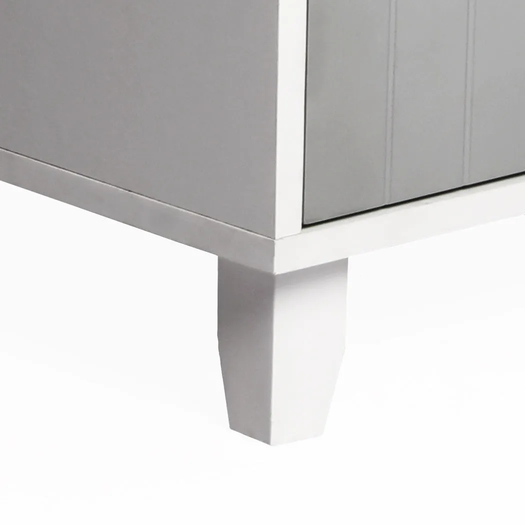 Enclosed Hooded Cat Litter Box Furniture with Scratch Board Pet House Table - Grey