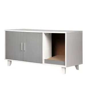Enclosed Hooded Cat Litter Box Furniture with Scratch Board Pet House Table - Grey