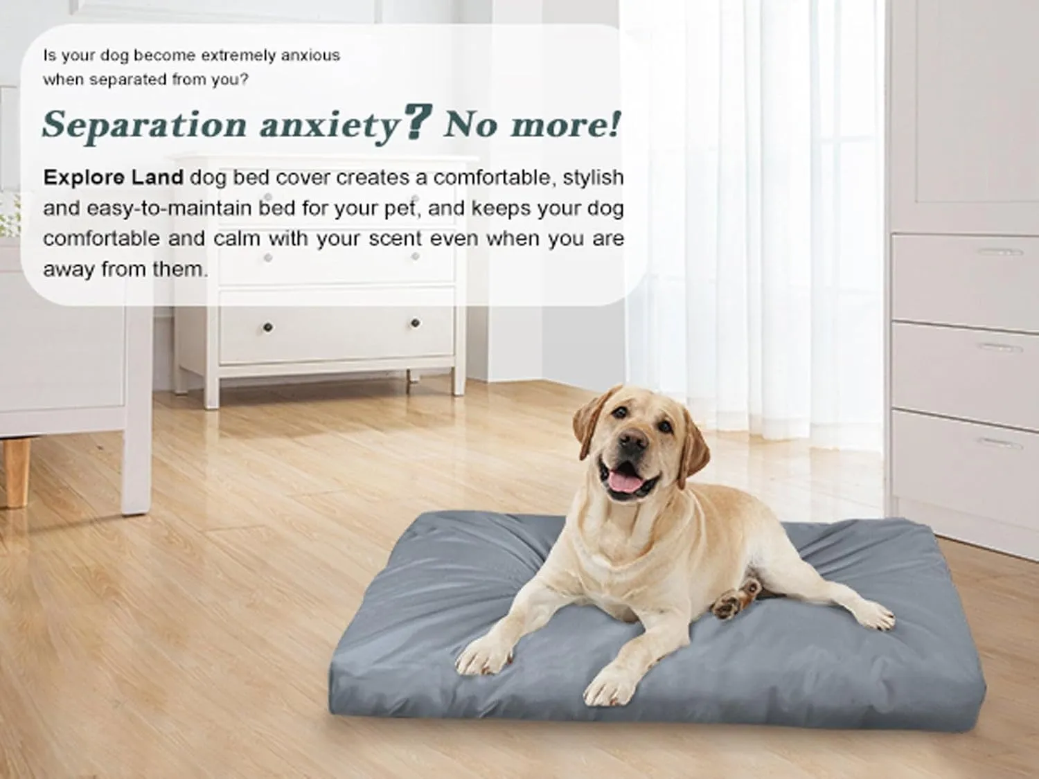 Explore Land Scratch Resistance Dog Bed Cover Canvas Washable Dog Crate Pad Replacement Cover, 36Lx23Wx3.5H inch, Charcoal