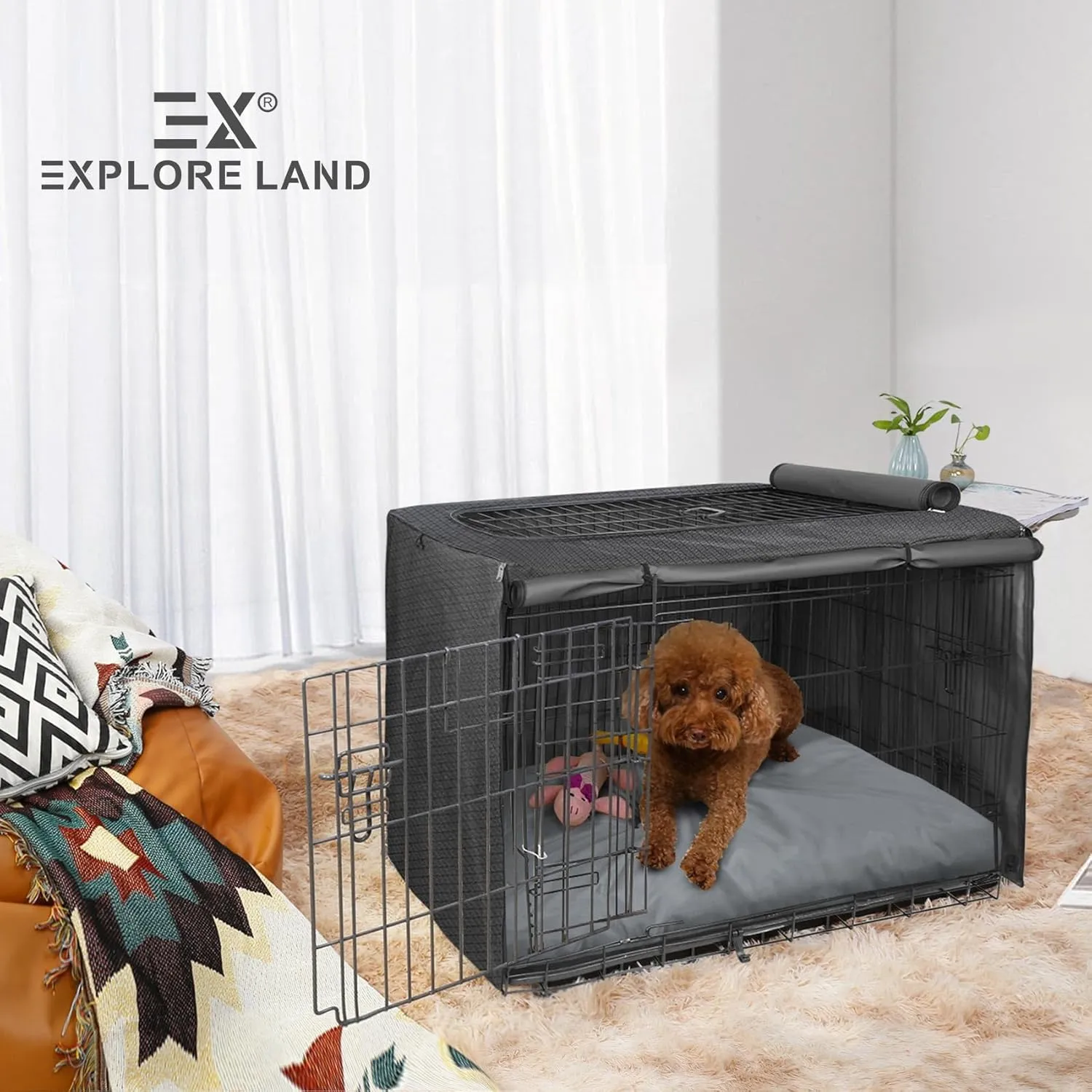Explore Land Scratch Resistance Dog Bed Cover Canvas Washable Dog Crate Pad Replacement Cover, 36Lx23Wx3.5H inch, Charcoal
