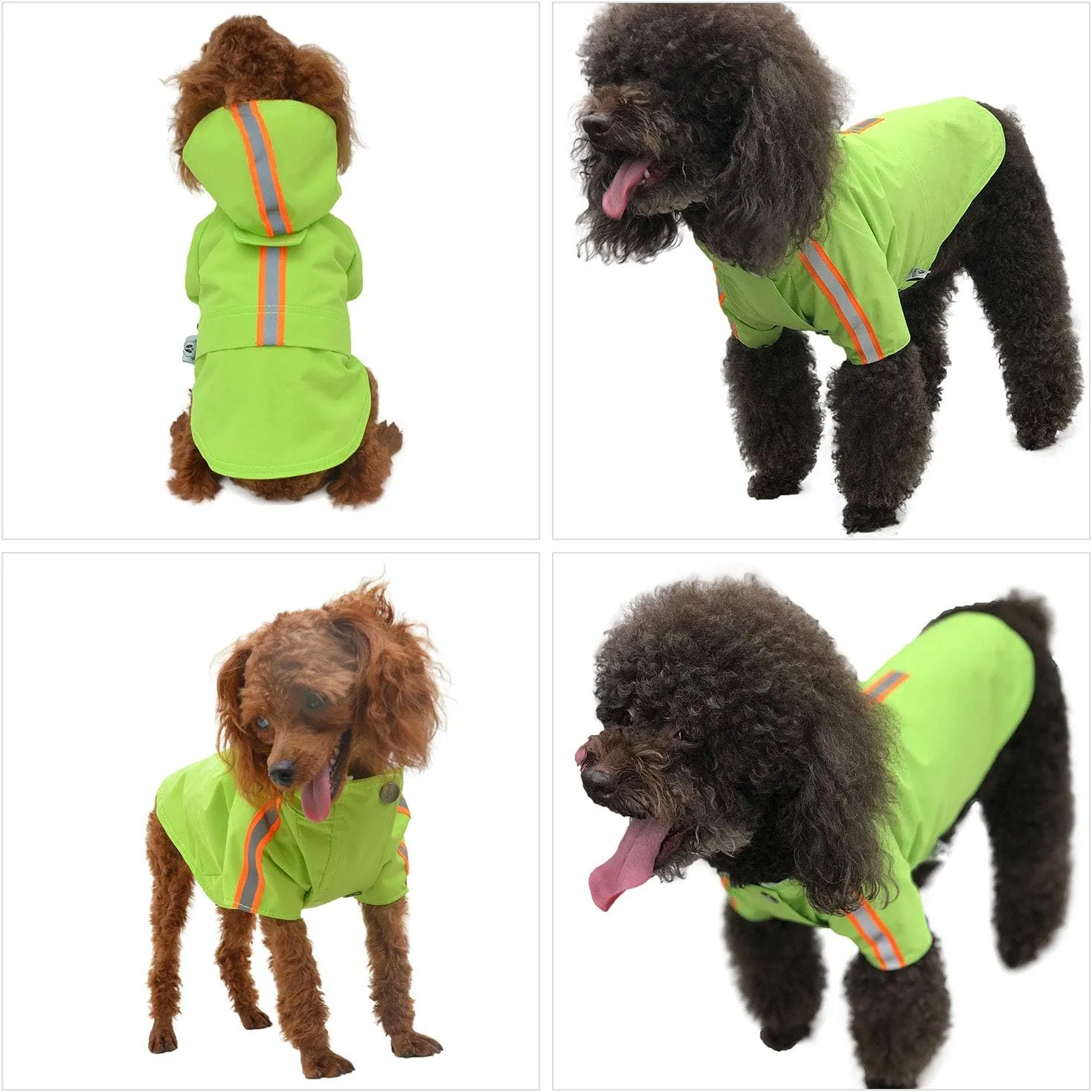 Fashion Hooded Pet Dog Raincoat, Lightweight Dog Rain Jacket Zipper Closure Rain Poncho with Reflective Strip for Small Medium Large Dogs Green XS