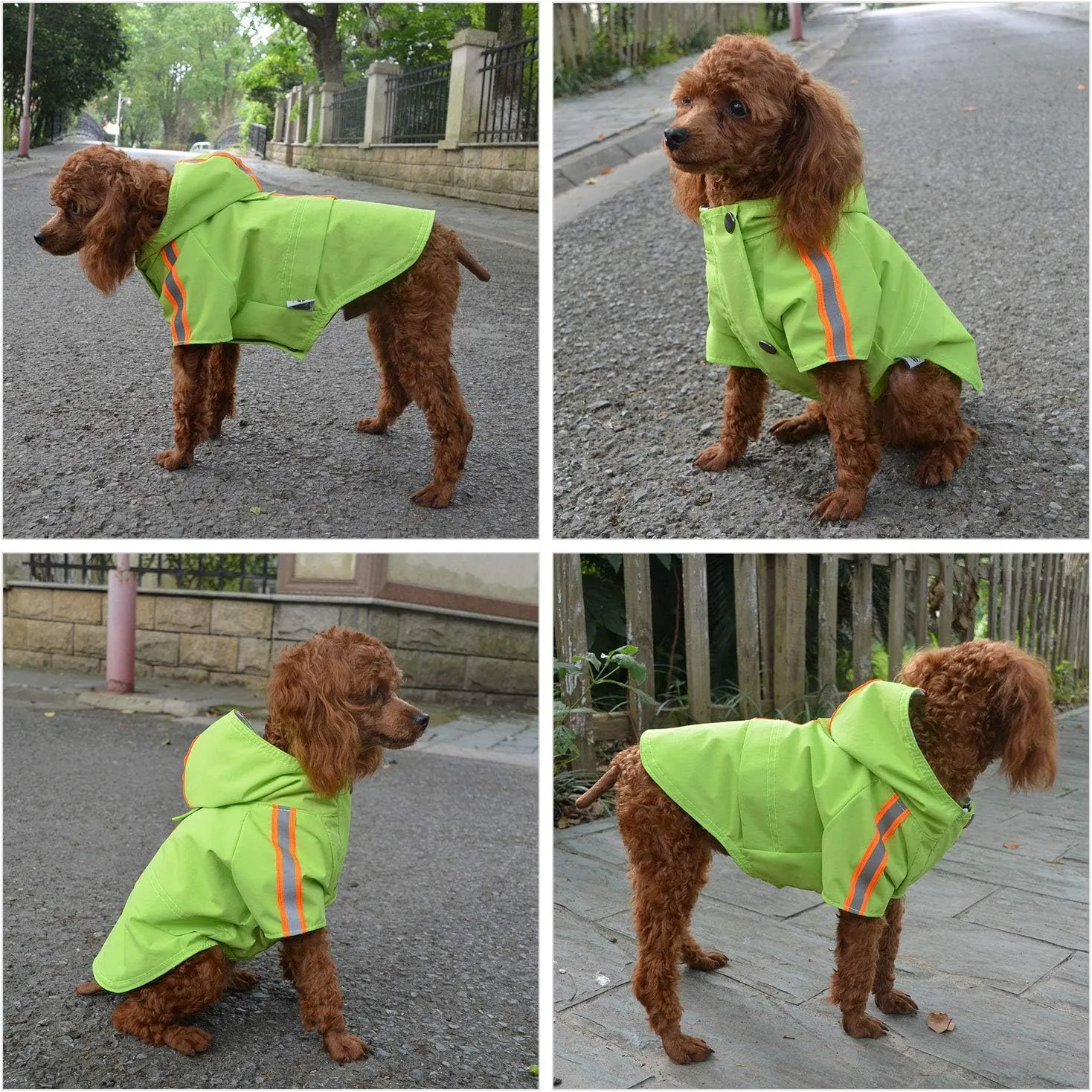 Fashion Hooded Pet Dog Raincoat, Lightweight Dog Rain Jacket Zipper Closure Rain Poncho with Reflective Strip for Small Medium Large Dogs Green XS