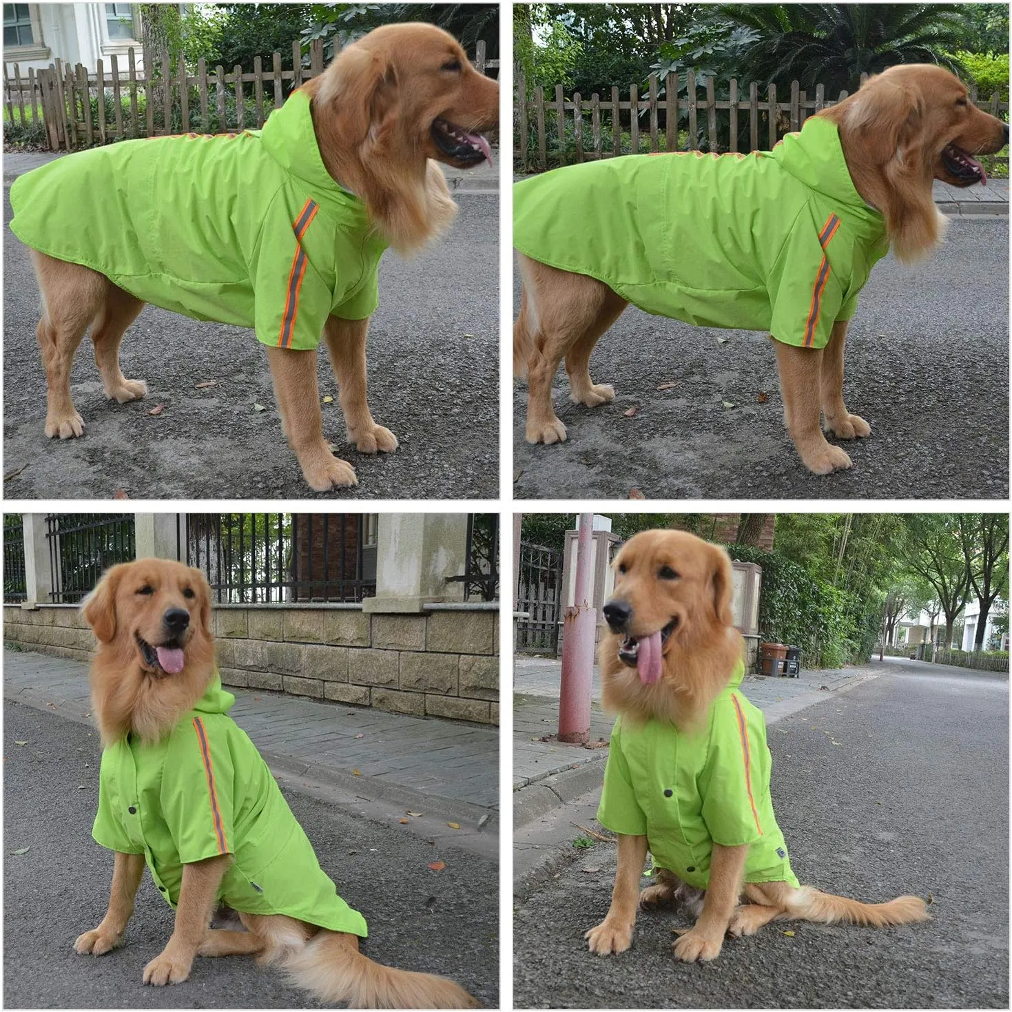 Fashion Hooded Pet Dog Raincoat, Lightweight Dog Rain Jacket Zipper Closure Rain Poncho with Reflective Strip for Small Medium Large Dogs Green XS